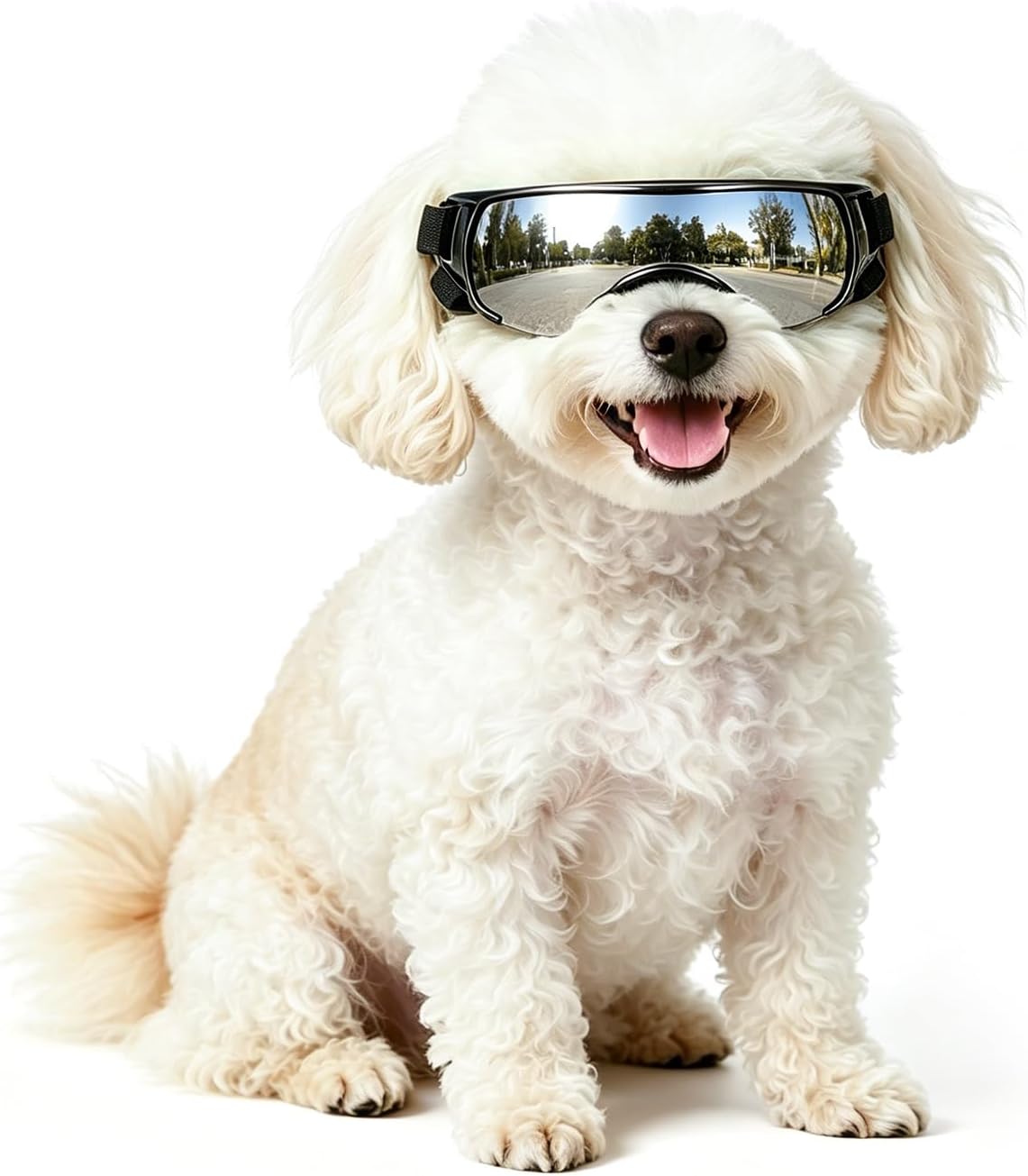 NAMSAN Dog Goggles Small Breeds, UV Protection Dog Glasses for Small Dogs, Puppy Sunglases Windproof Dustproof Driving Eye Protection, Adjustable, Cute Silver