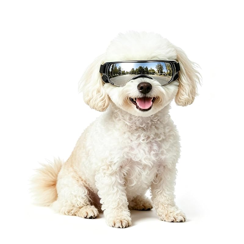 Óculos de Sol para Cães Pequenos NAMSAN com Lentes UV400 e Tiras Ajustáveis Cute Silver, Tamanho Pequeno
