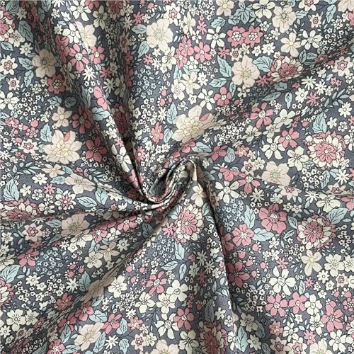 Tissu popeline de coton rétro bleu gris années 40 pour impression numérique couture