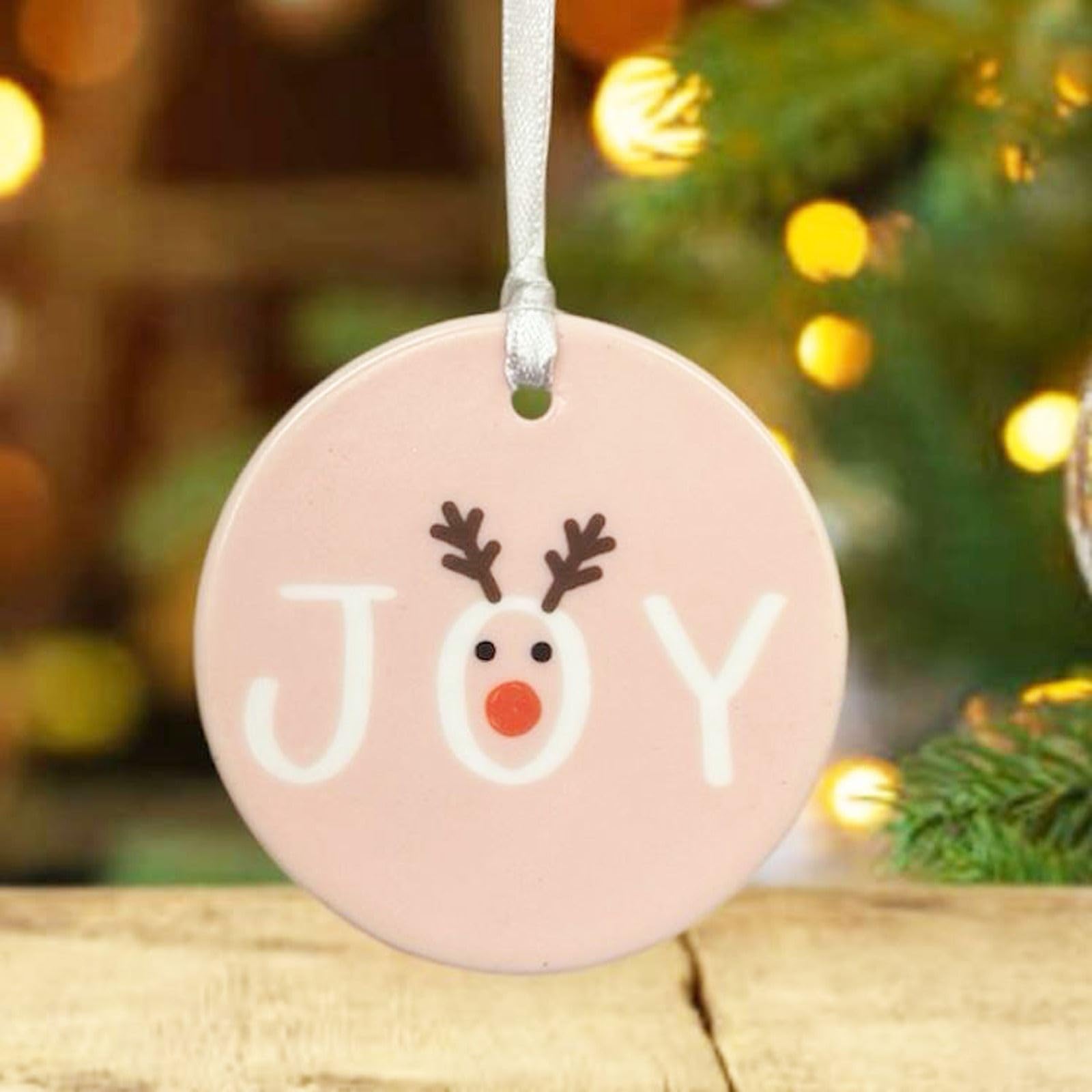 Luck And Luck Pink Personalised Christmas Tree Hanging Decoration, Porcelain Bauble With Message, Childrens 1St Christmas Bauble, Tree Decoration And Name