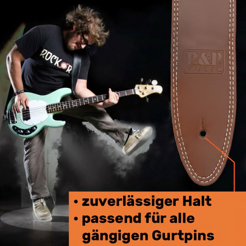 keepdrum Correa para guitarra de piel auténtica marrón con grabado personalizado