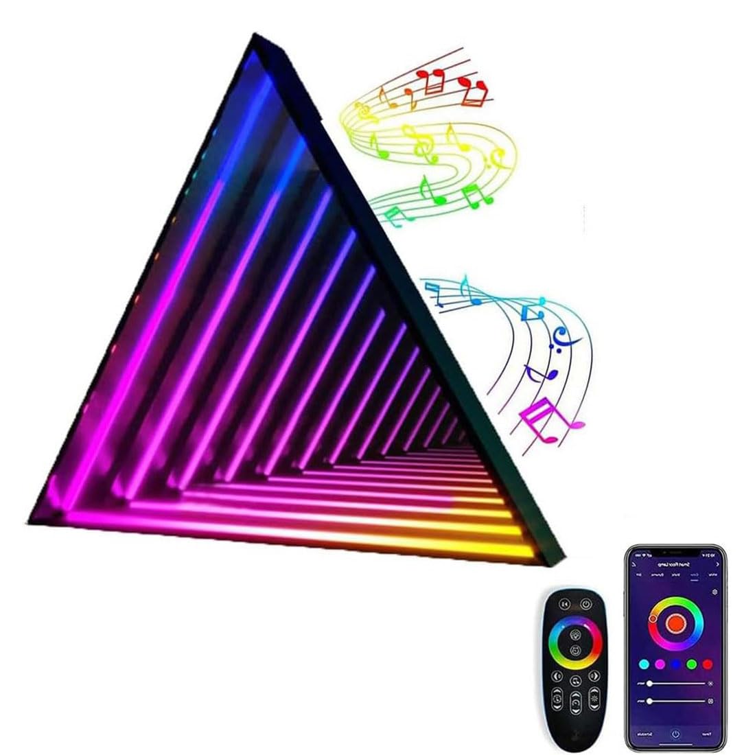 3D Mirror Night Light, Mirror Tunnel Light LED Infinity Mirror Light, Mirror Tunnel Light with Remote 358 Magical Multi Color Changing Light, RGB Color-Changing Tunnel Light,Triangle 30cm