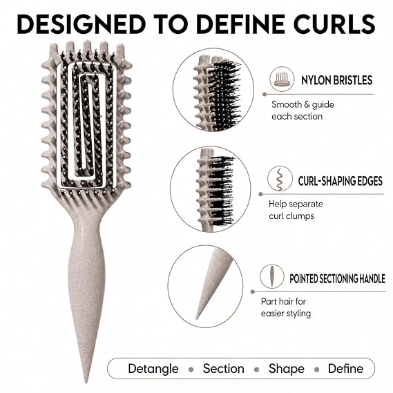 Curly Hair Brush Candybrush Curl Defining Brush for Detangling Shaping and Defining Curls for Women, Men, Wet & Dry Hair (Beige)