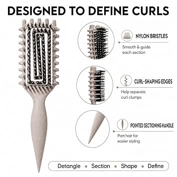 Curly Hair Brush Candybrush Curl Defining Brush for Detangling Shaping and Defining Curls for Women, Men, Wet & Dry Hair (Beige)