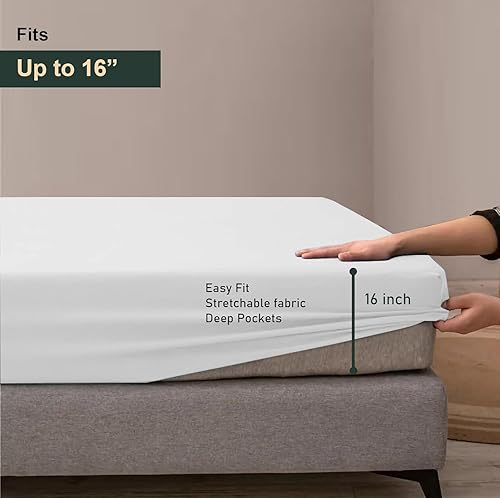 Miniatura 4 de Protector de colchón de plumas y puntadas para niños, adolescentes y adultos, funda de colchón 100% impermeable, estilo ajustado con bolsillos