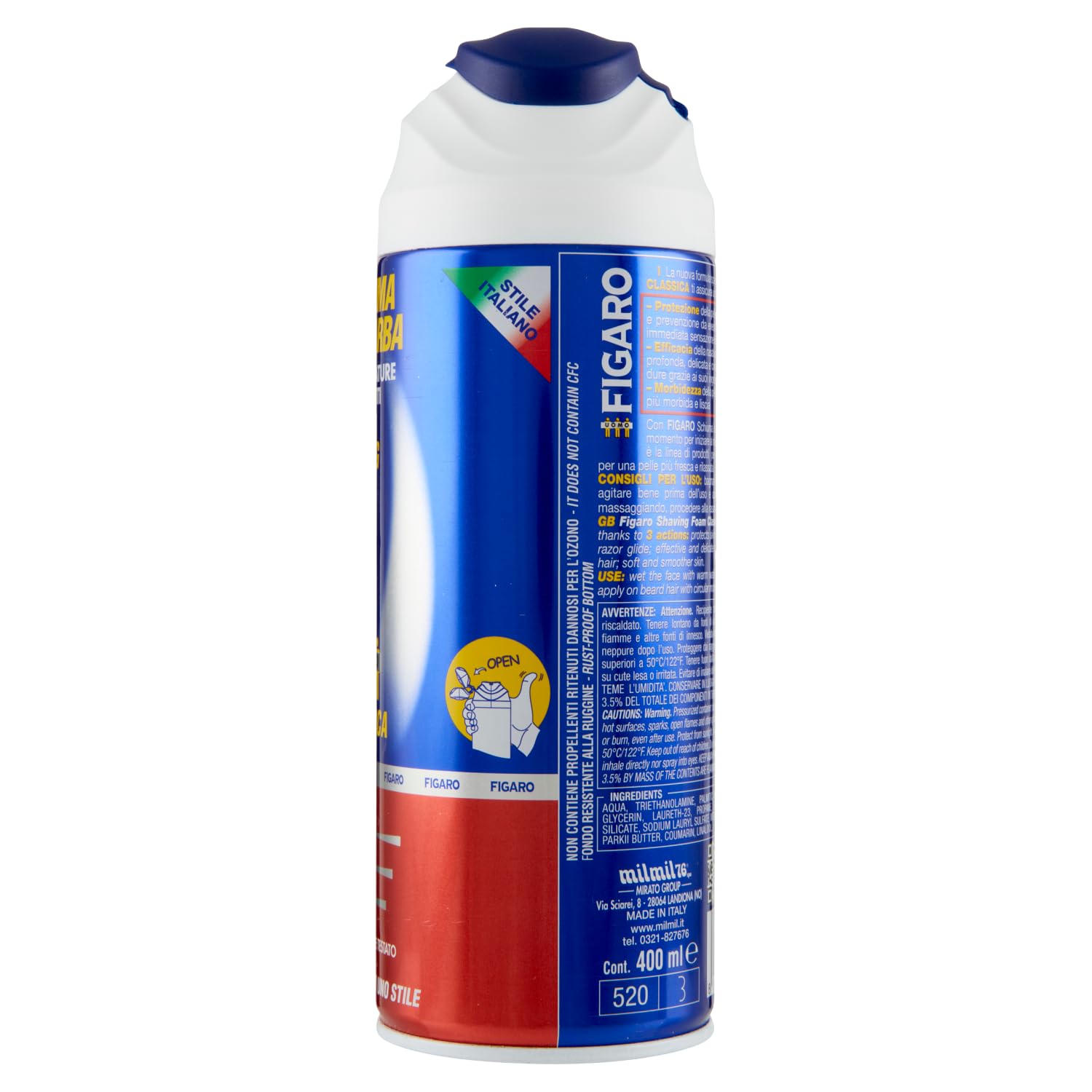 Figaro Schiuma da Barba Original Classic - 12 espumas de afeitar para afeitarse frecuentemente, 400 ml + llavero Beni Culinari gratuito