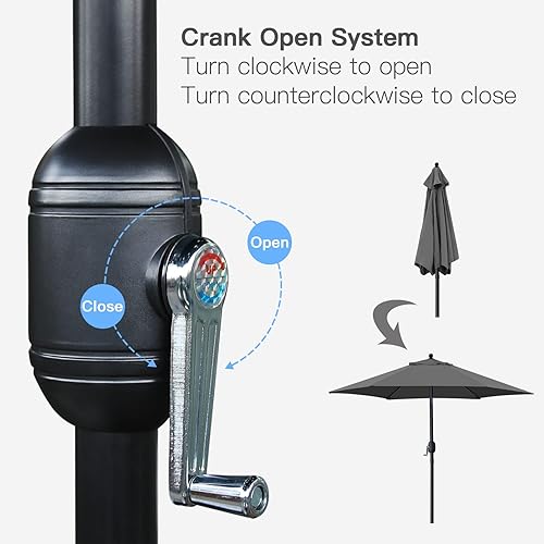 Vista 45 de Sombrilla Sunnyglade para patio, 7.5 pies, con botón de inclinación, manivela, 6 varillas, Rojo