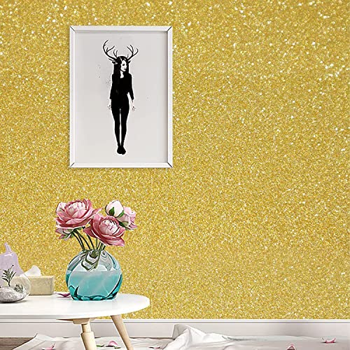 Chanmo Gold Glitter Peel And Stick Wallpaper, Gold Glitter Self-Adhesive Contact Paper Wallpaper For Tv Background Christmas Decor Cabinets Arts Crafts (17.7" X 78.7") #TOP1