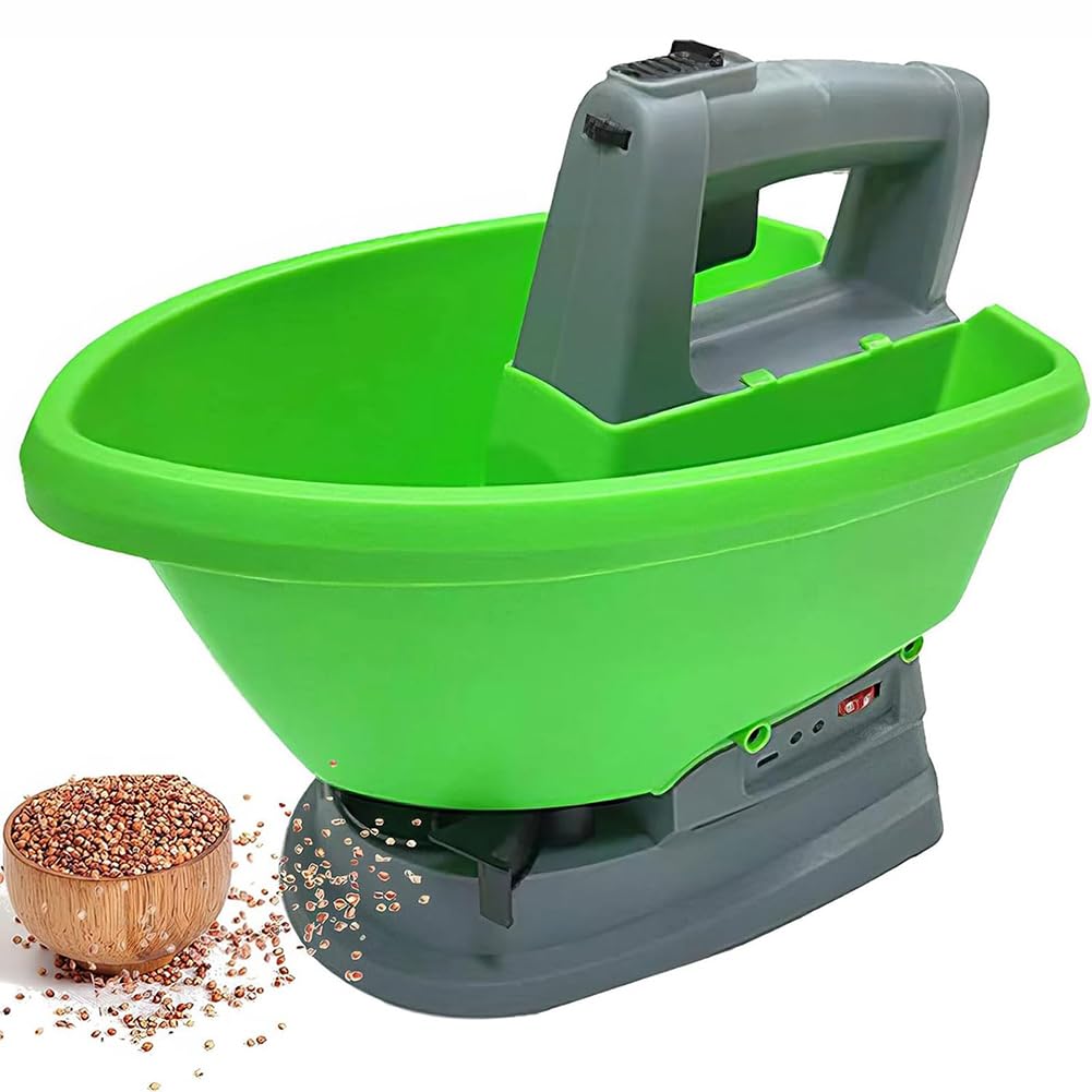 Esparcidor de alimentación para césped, fertilizante recargable y esparcidor de semillas de césped, capacidad de 5.5 litros, batería integrada de 2000 mAh, ancho de dispersión ajustable, caudal