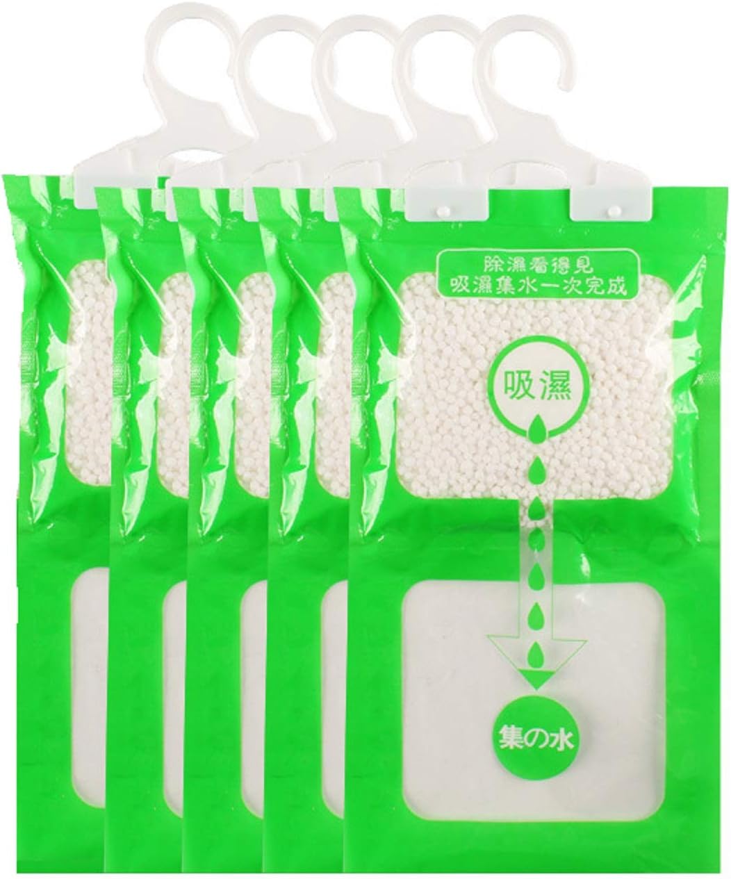 5 Pack Kitchen Bathroom Wardrobe Hanging Anti-mold Deodorizing Moisture Proof Desiccant Bag, Dehumidification Process Could be Witness