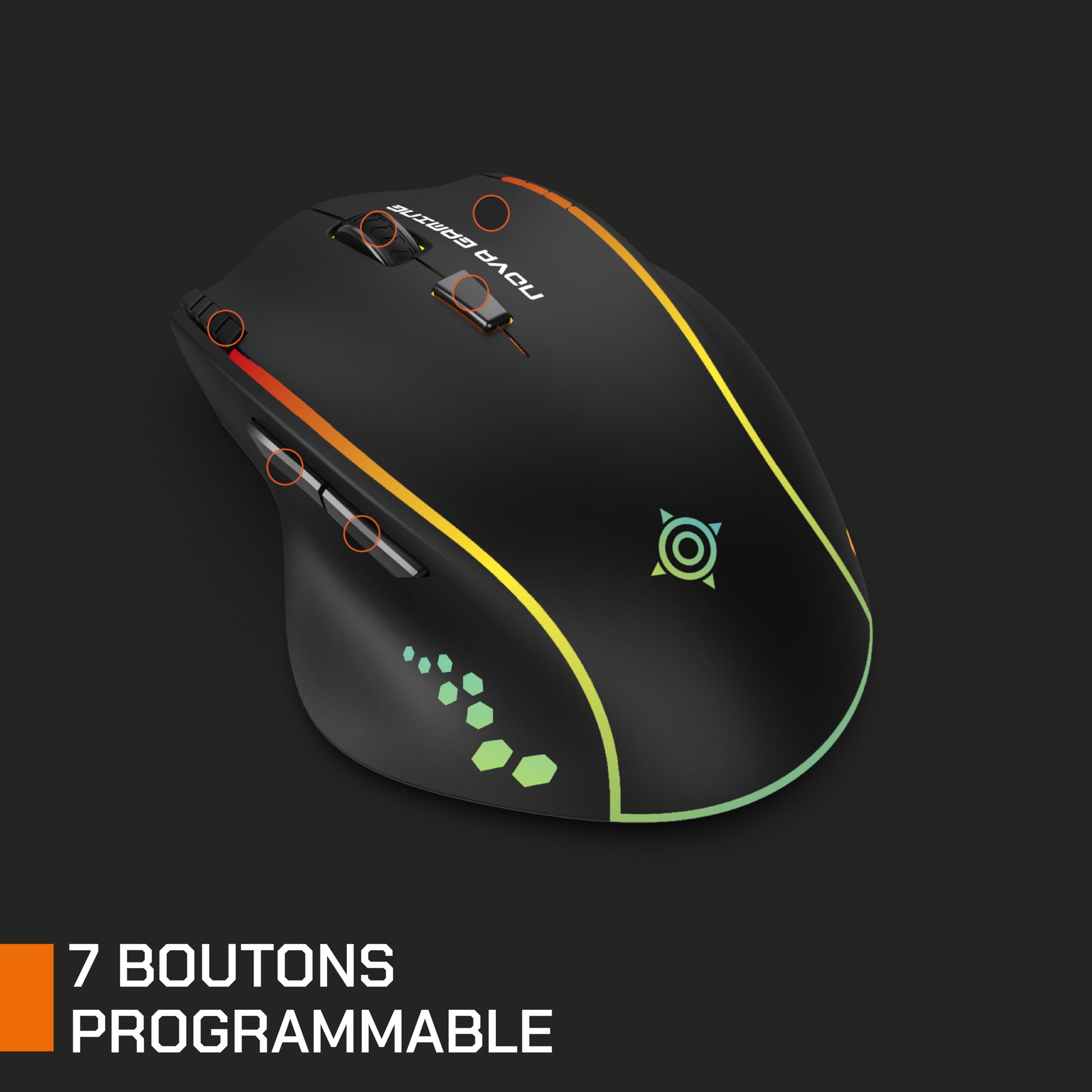 NOVA GAMING – PERSEE – Mouse Gaming Wireless RGB Programmabile – Software di personalizzazione, DPI regolabile, 9 animazioni LED, Mouse Ricaricabile