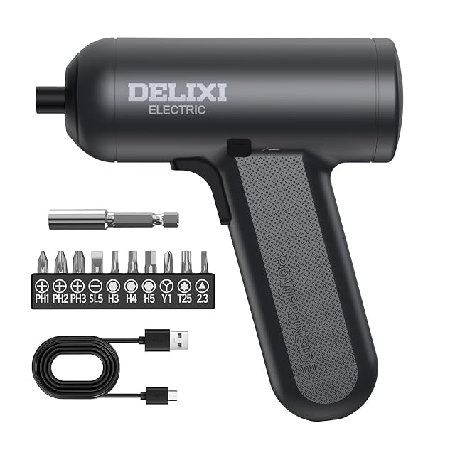 DELIXI Cordless Electric Screwdriver 4V Mini Cordless Drill Set with 1500mAh Battery 5N m Electric Torque Rechargeable Electric