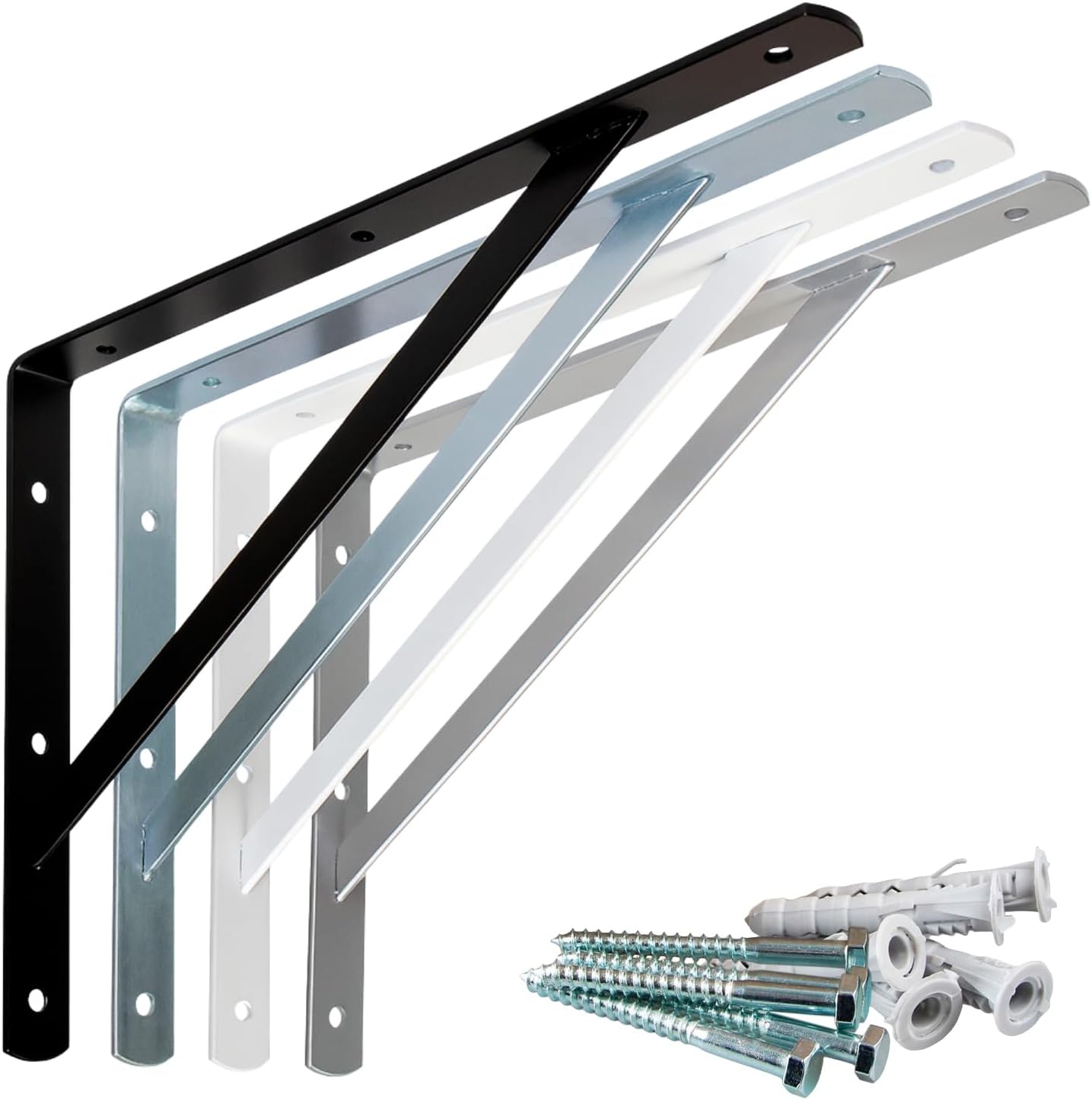 PRIOstahl Heavy Duty Brackets, Pack of 4, 200 x 300 mm, Black, Shelf Brackets, Heavy Duty Brackets, Angle Brackets with Screws, Dowels