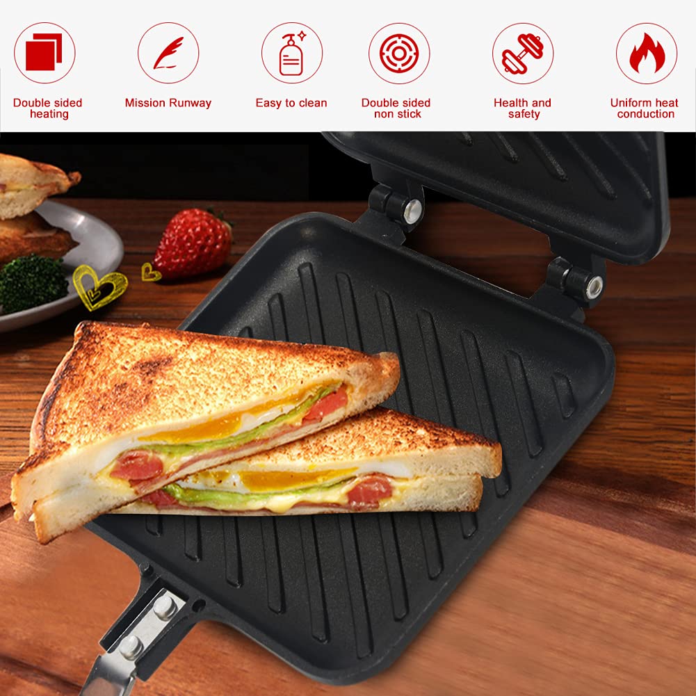 Sandwich a la parrilla Panini Maker Mini waflera Panini Hot Sandwich Maker Pan antiadherente de doble cara Sartén para el hogar Cocina Máquina de desayuno 6