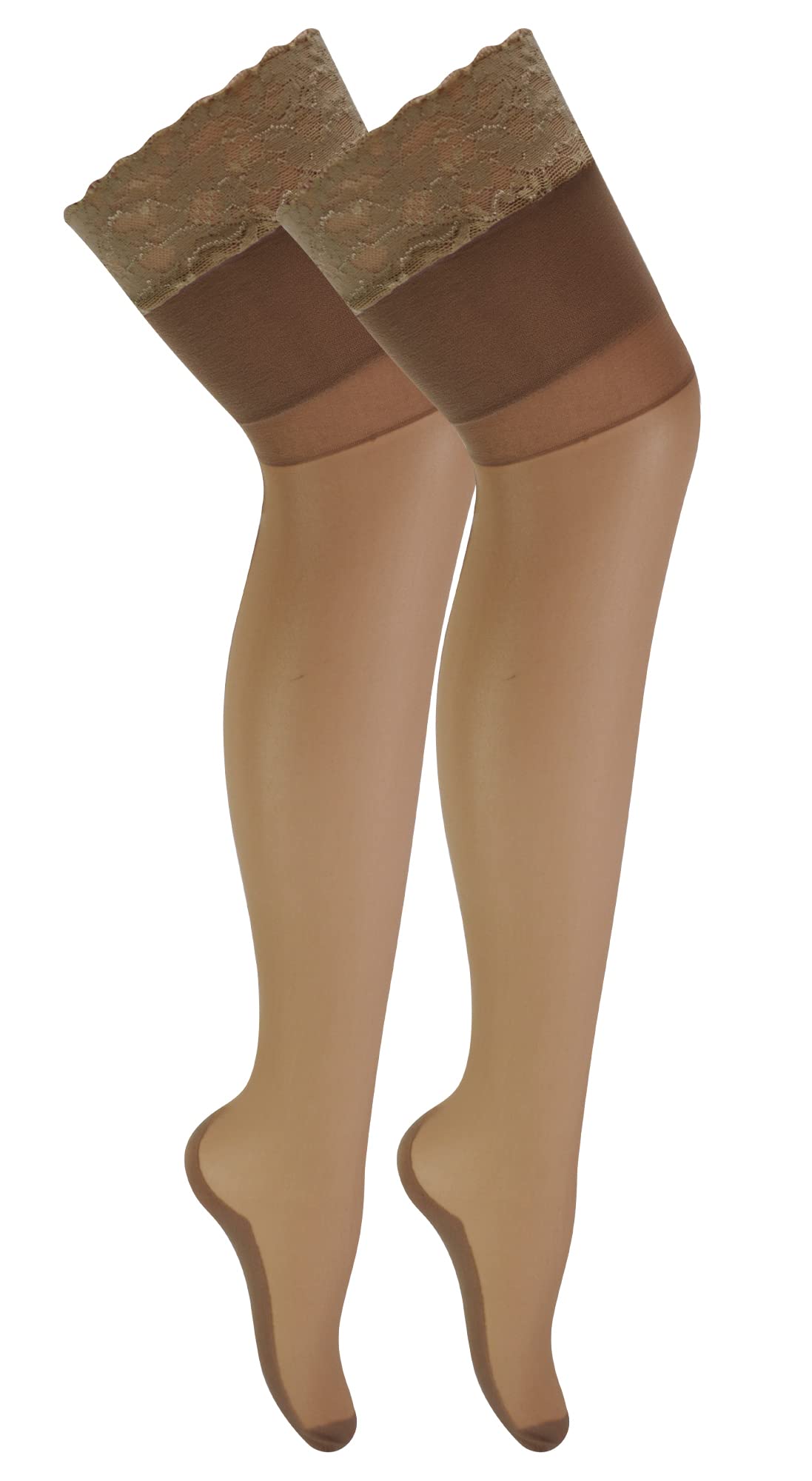 Sock Snob Women's Nude / Nude 2 Pair Multipack Seamed Stockings With Lace Top Thigh High Stockings (Xl, Nude/Nude)