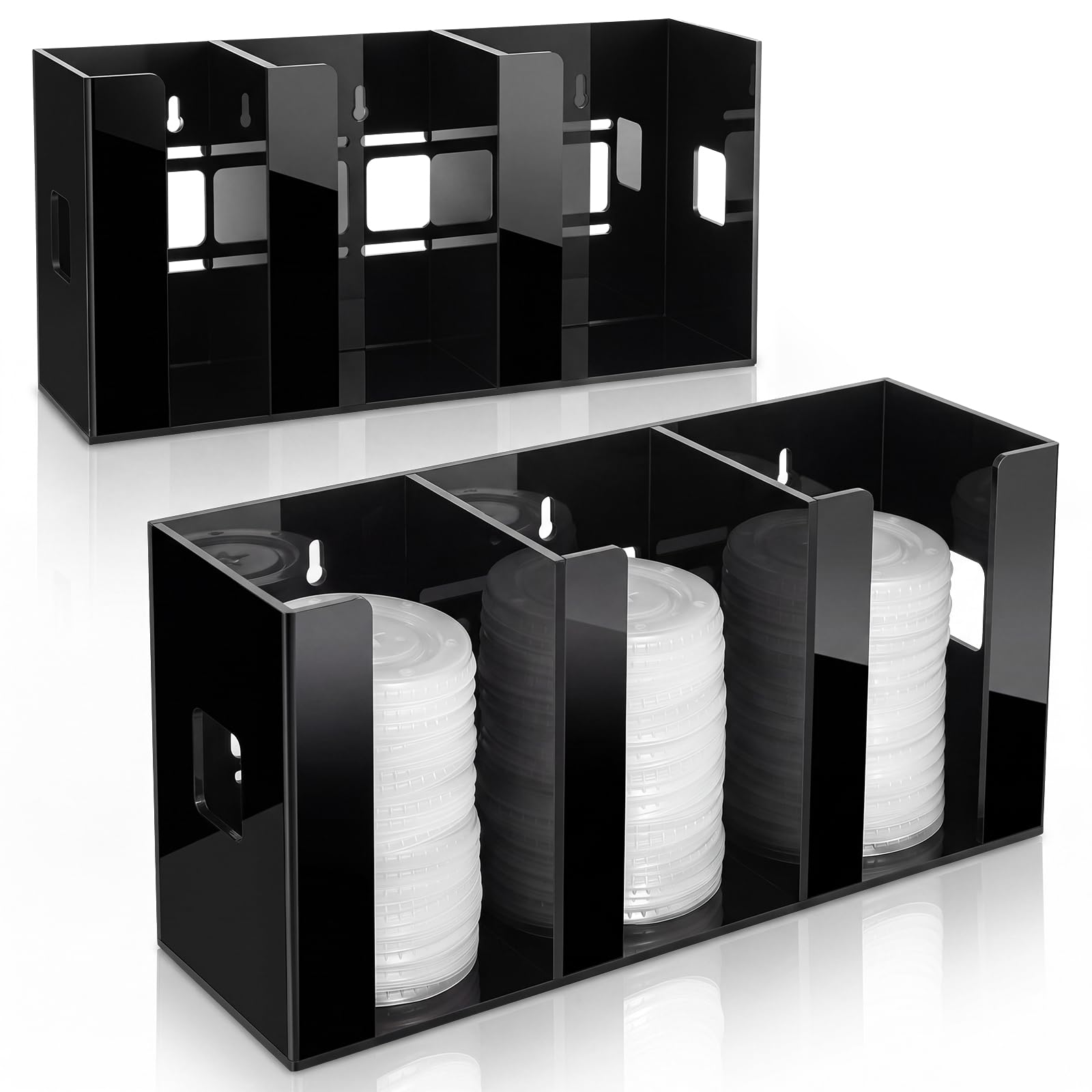 Hicarer 3 Compartments Acrylic Cup and Lid Holder, Black