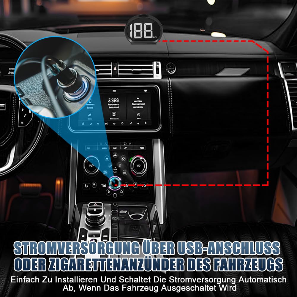 Speedometro digitale, GPS tacho HUD Digital Car Speedometro LED, grande indicatore di carattere, alimentato tramite USB, chip dual mode per tutti i veicoli di collegamento (bianco MPH)
