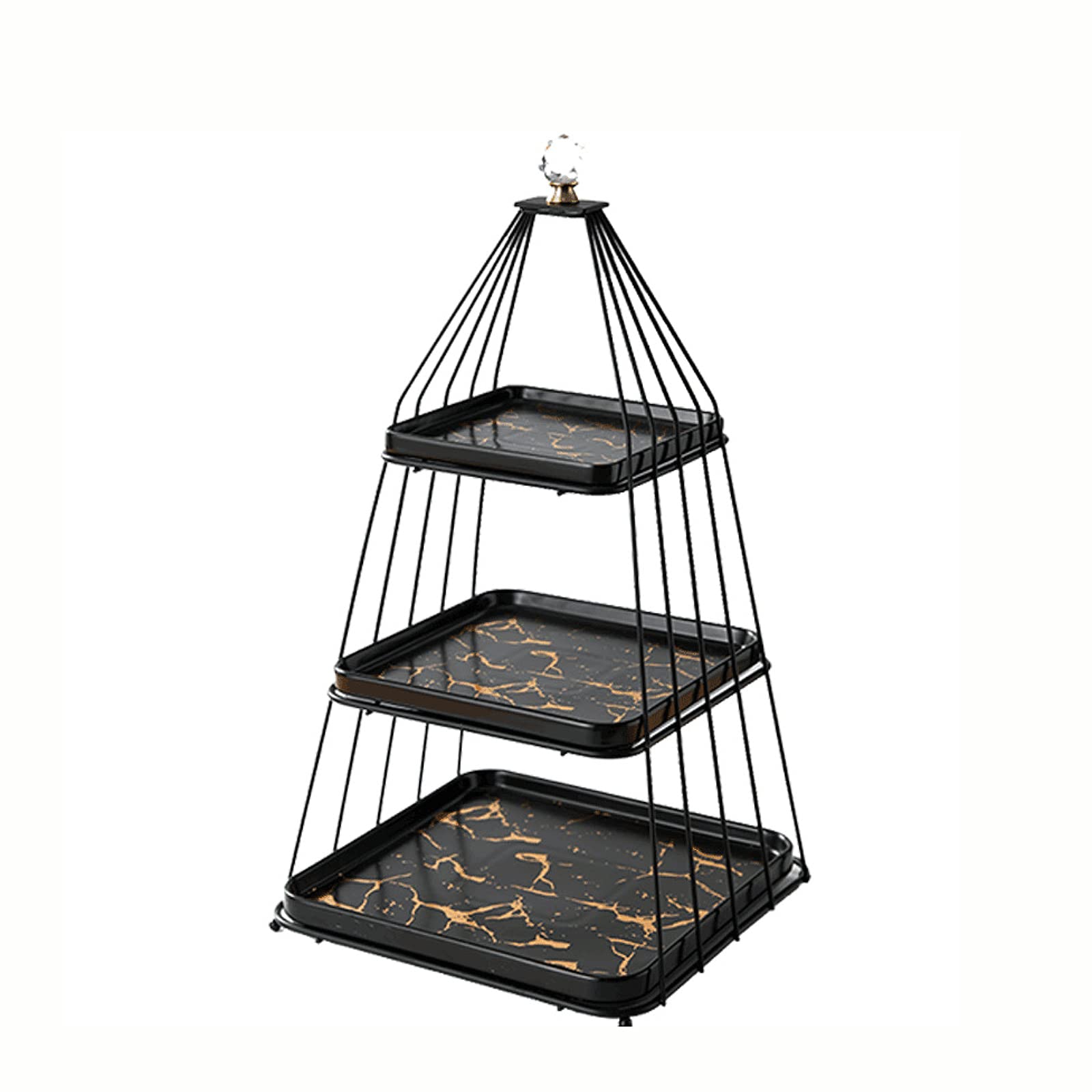 Zxcvb Black Cake Stand Porcelain,Metal Frame Cupcake Stand,3 Tier Dessert Stand,Platter Stand, Reusable Square Cake Stand Display Fruit Plate,For Afternoon Tea, Party, Food Server,