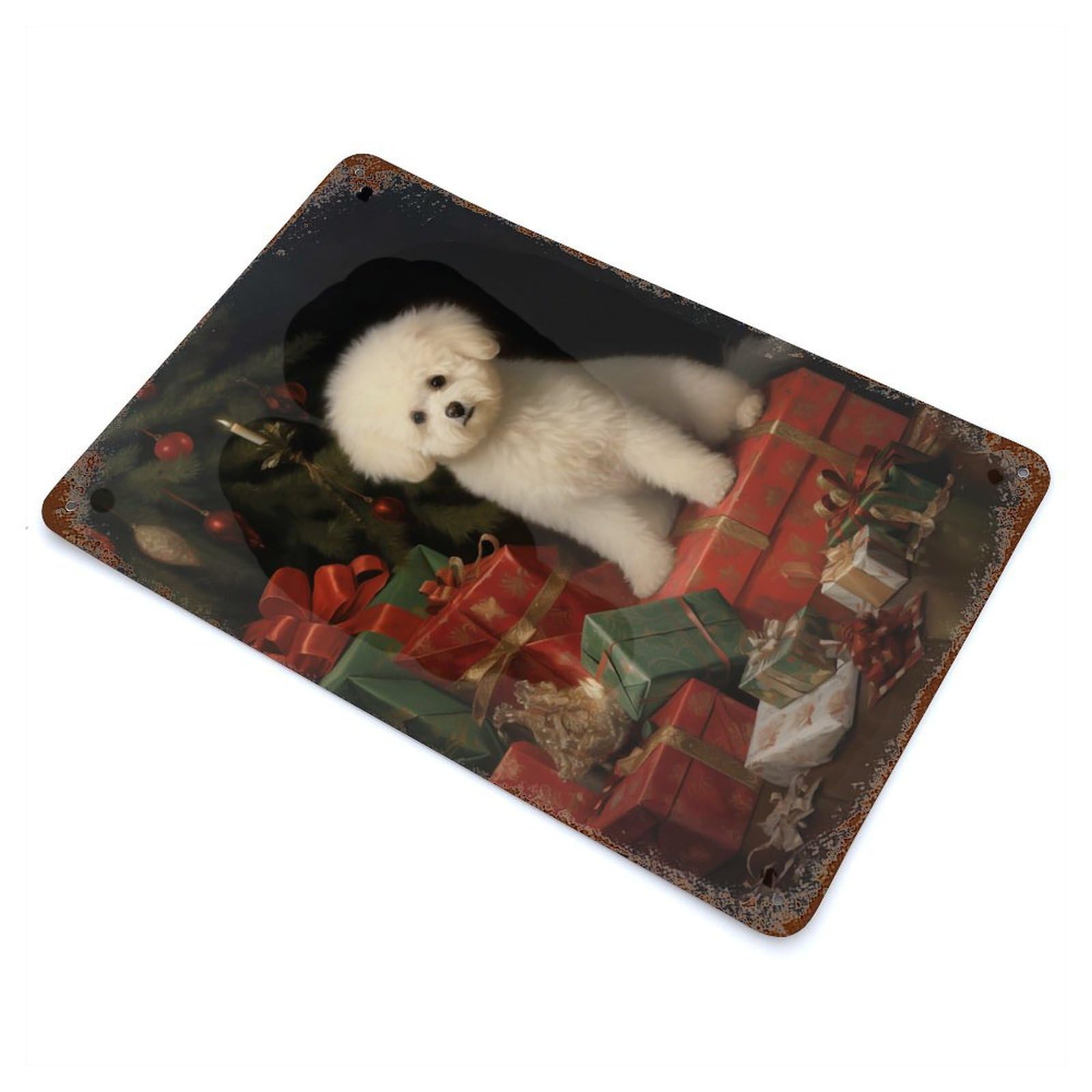 Bichon Frise Dog Rustic Tin Plaque 11.8"x7.9", Ideal for Shed, Workshop And Garage Wall Decor