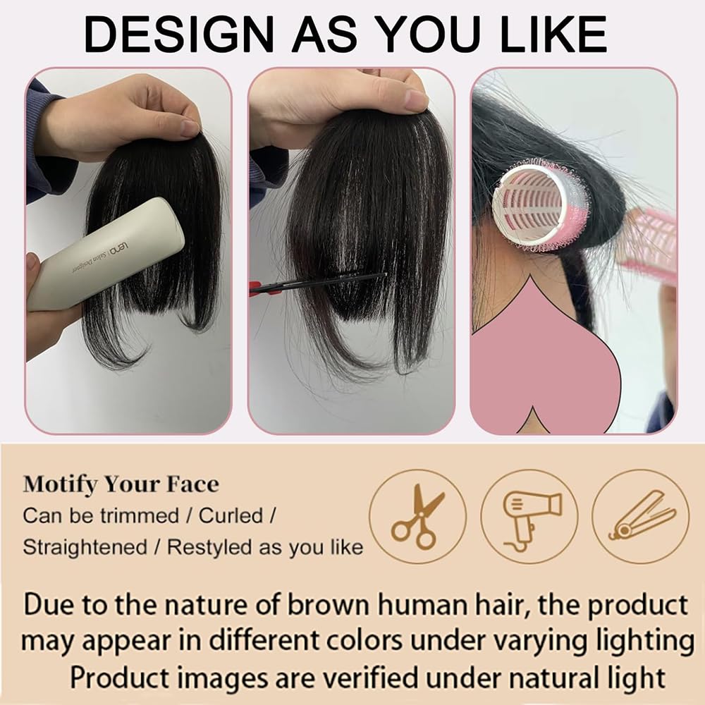 ORIGEN Clip in Bangs Real Human Hair Clip on Wispy Bangs Fringe with Temples Hairpieces Fake Front Bangs Extensions for Women Light Brown Color - Image 5