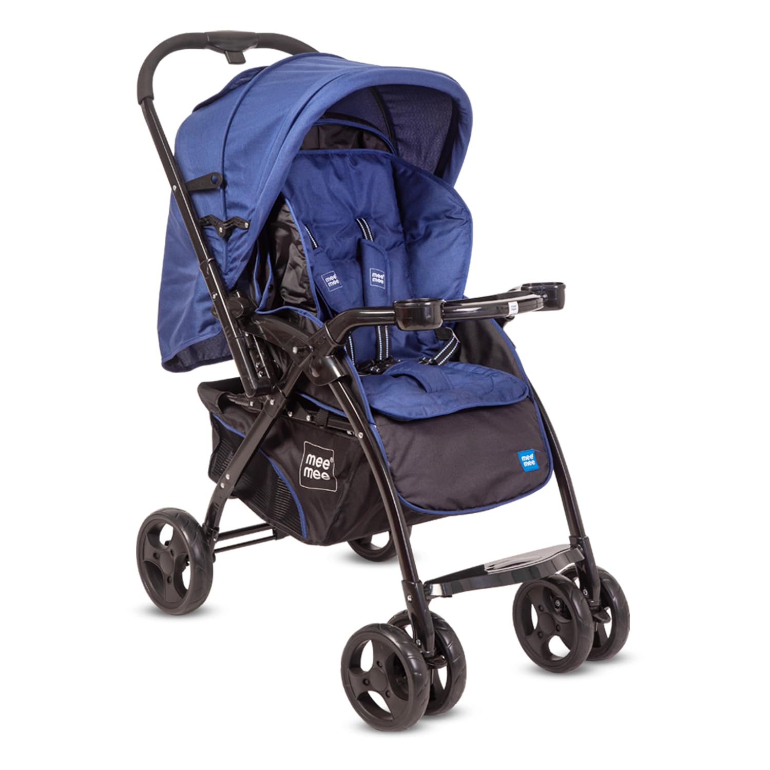 Mee Mee Advanced Baby Pram Stroller with Shock Absorber Wheels | Baby Stroller for 0 to 3 Years | Comfortable Seating (Blue)