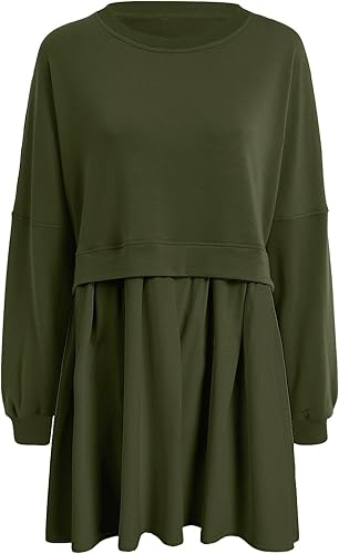 Miniatura 4 de Vestido de sudadera de gran tamaño para mujer, manga larga, cuello redondo, sin botones, ajuste relajado, mini vestido