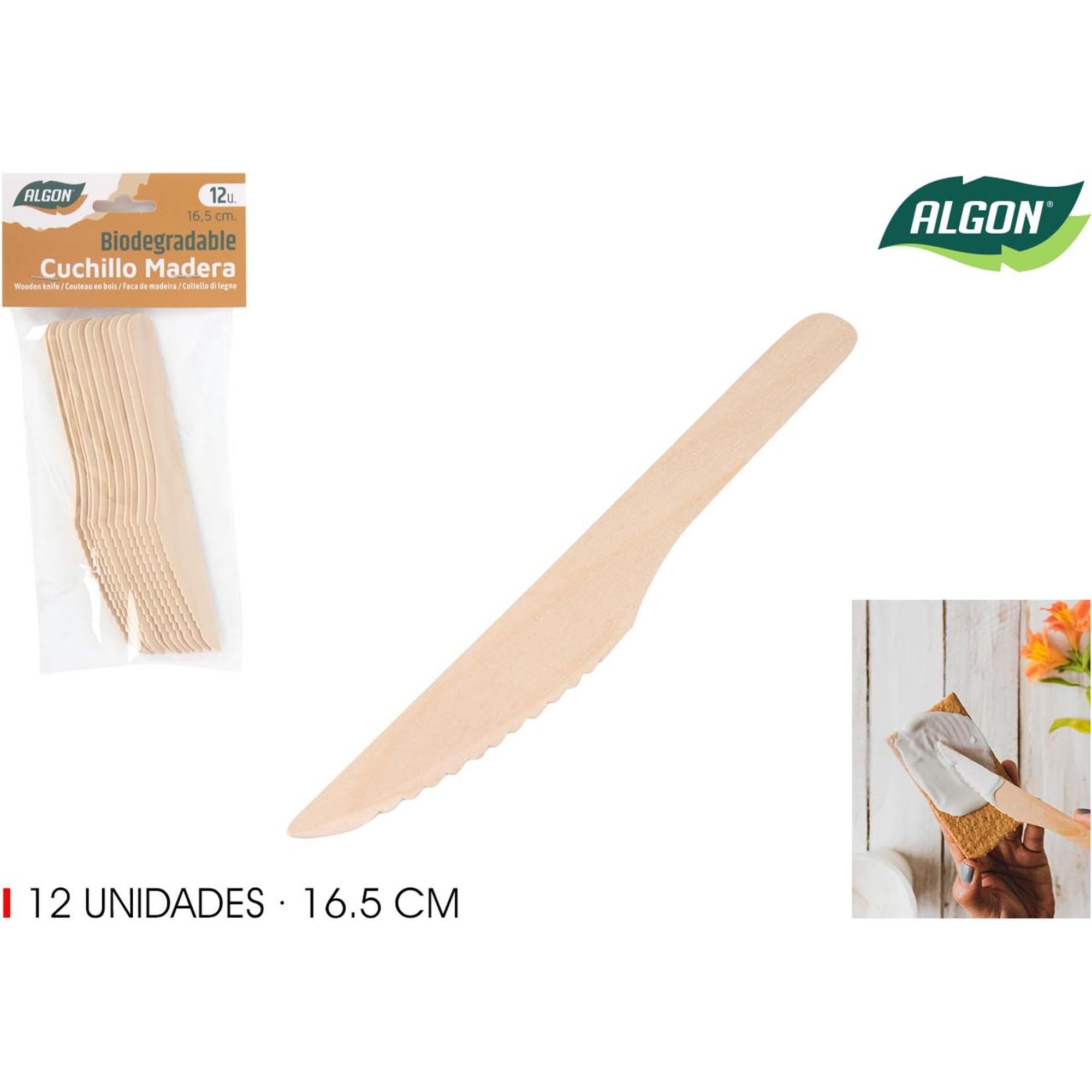 Algon | 1000 coltelli usa e getta in legno resistenti e biodegradabili - Coltelli in legno 16,5 cm alternativa ecologica alla plastica, ideali per feste, eventi e ristoranti