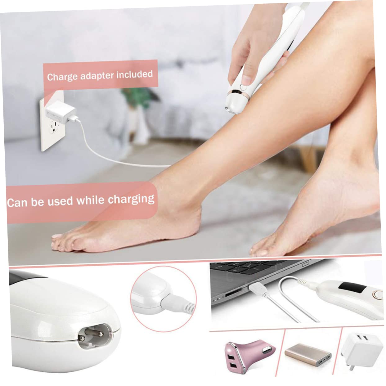 Rasoio Elettrico Donna Batteria 600mAh, Design Ergonomico in ABS Leggero per Depilazione Indolore e Portatile, per Corpo e Viso