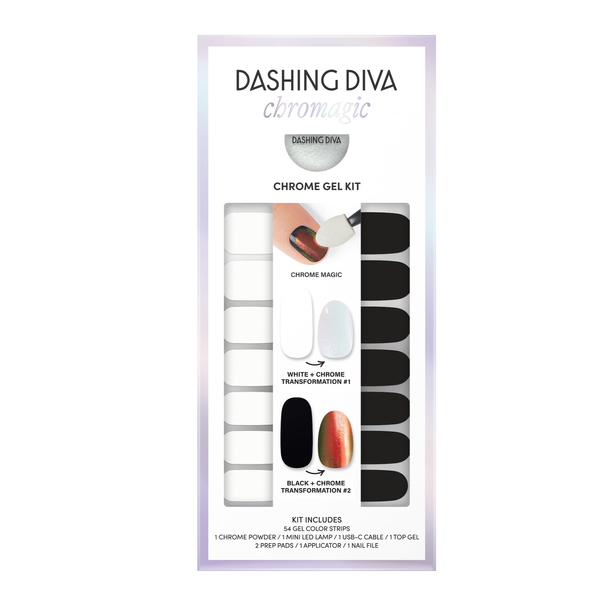 Dashing Diva Chromagic Gel Nail Strips - Glow to the Moon - Easy UV Free, Chip Resistant, Long Lasting Gel Nail Stickers and Chrome Powder