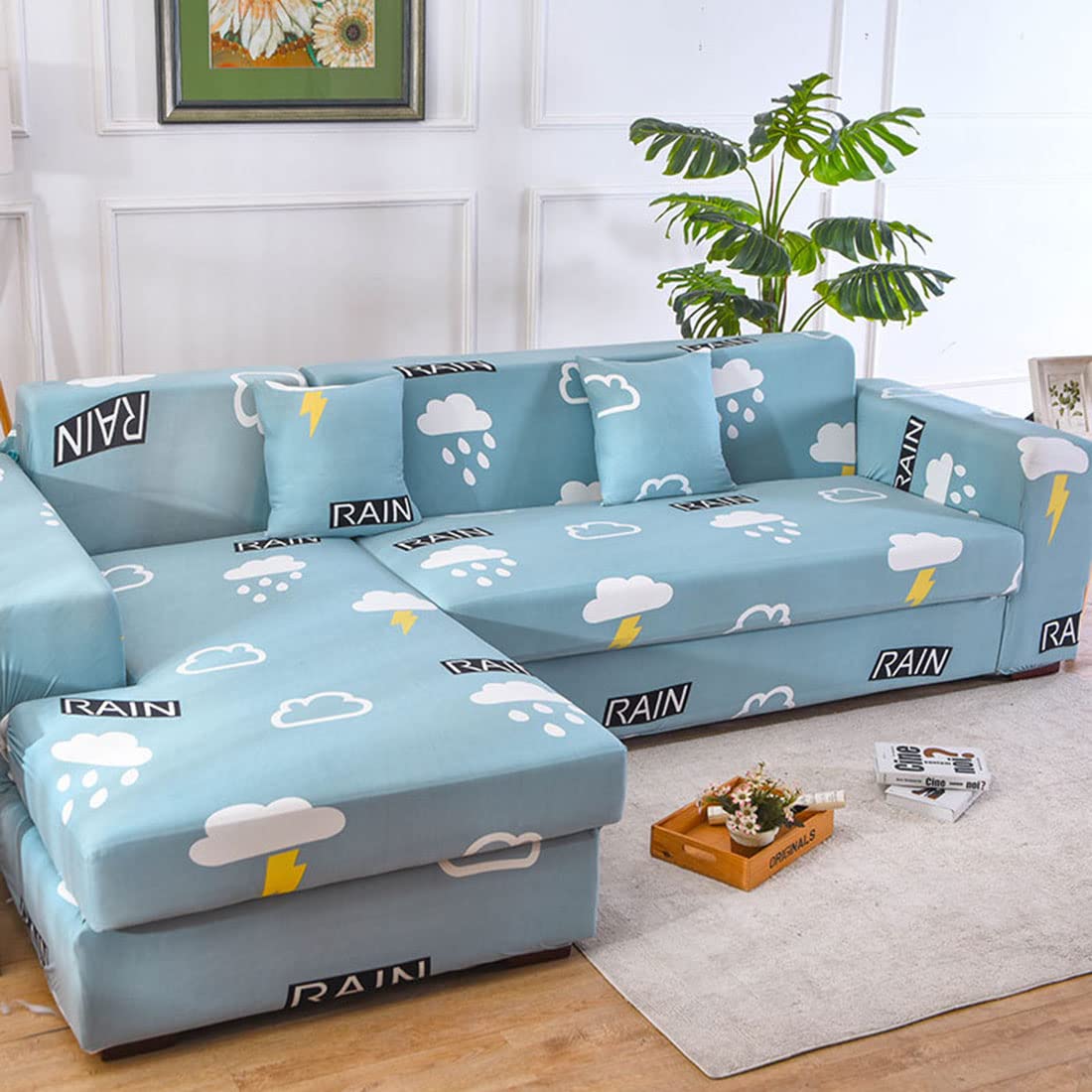 Housse pour canapé sectionnel en L extensible lavable 3 places motif B