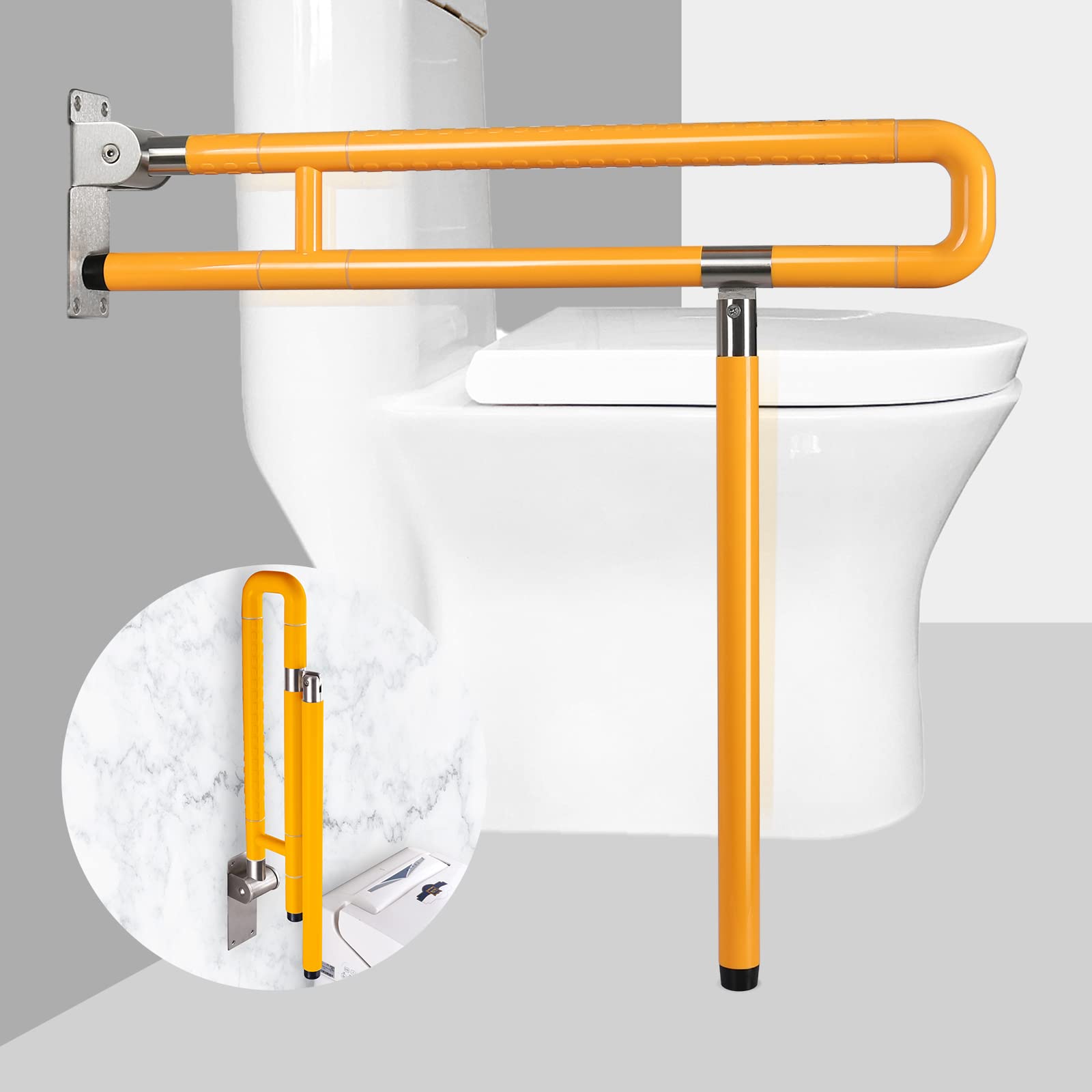 Handicap Grab Bars Rails, 29.5 Inch Foldable Toilet Bar Flip Up Arm Rails with Anti-Slip Grip Shower Assist Aid Safety for Elderly Pregnant Women Disabled Bar (Yellow)