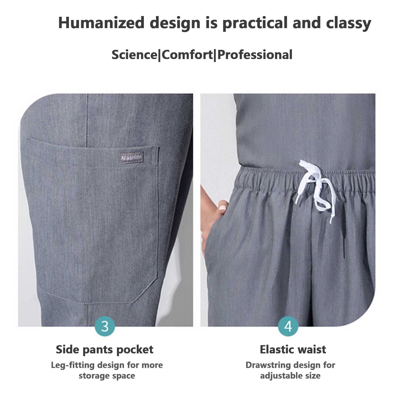 Uniforme Médico para Mujer, Pantalón con Bolsillos y Top Conjuntos Sanitarios Laboral de Enfermería