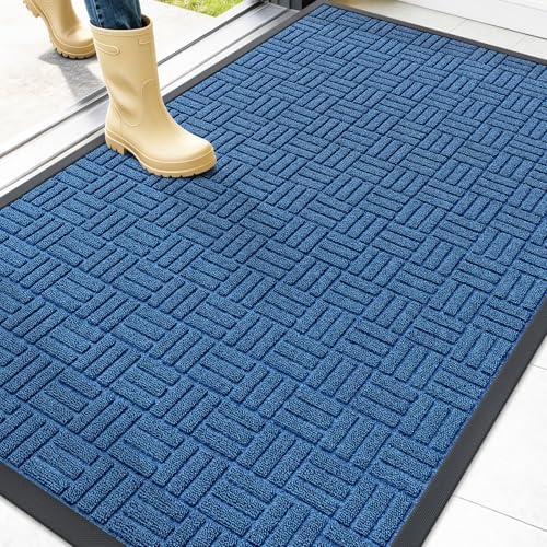 Image of OLANLY Front Door Mat Outside Entrance 47x32, Absorbent, Heavy Duty Sturdy Natural Rubber Doormat Indoor Outdoor, Non-Slip, Stain and Fade Resistant, Low Profile Floor Mat for Entryway, Ocean Blue