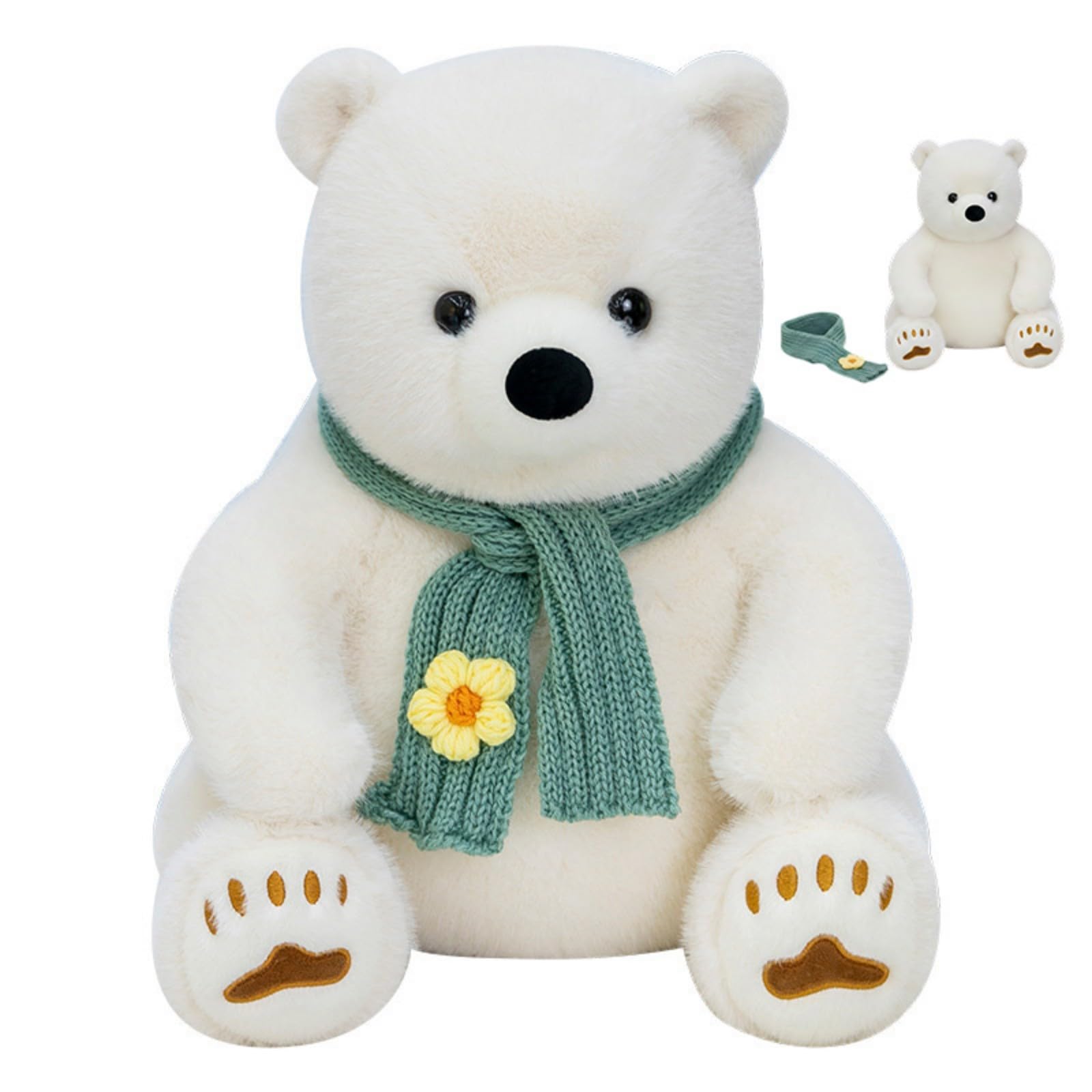 Süßes Eisbär Kuscheltier mit abnehmbarem Strickschal, 23-80cm Großer Eisbär Plüschtier, Weiches Teddybär Stofftier für Kinder & Babys, Schlafbegleiter & Geburtstagsgeschenk (90cm)
