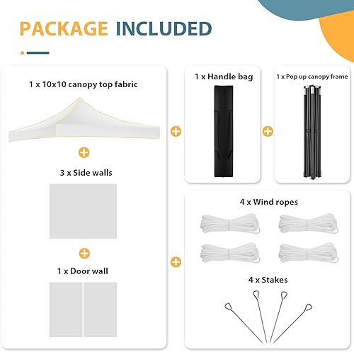 Miniatura 9 de COBIZI Carpa con Toldo 10x10 Pop Up, Toldo de Fácil Instalación con Paredes Laterales Impermeable y UPF 50+, Carpa Instantánea Comercial de Servicio