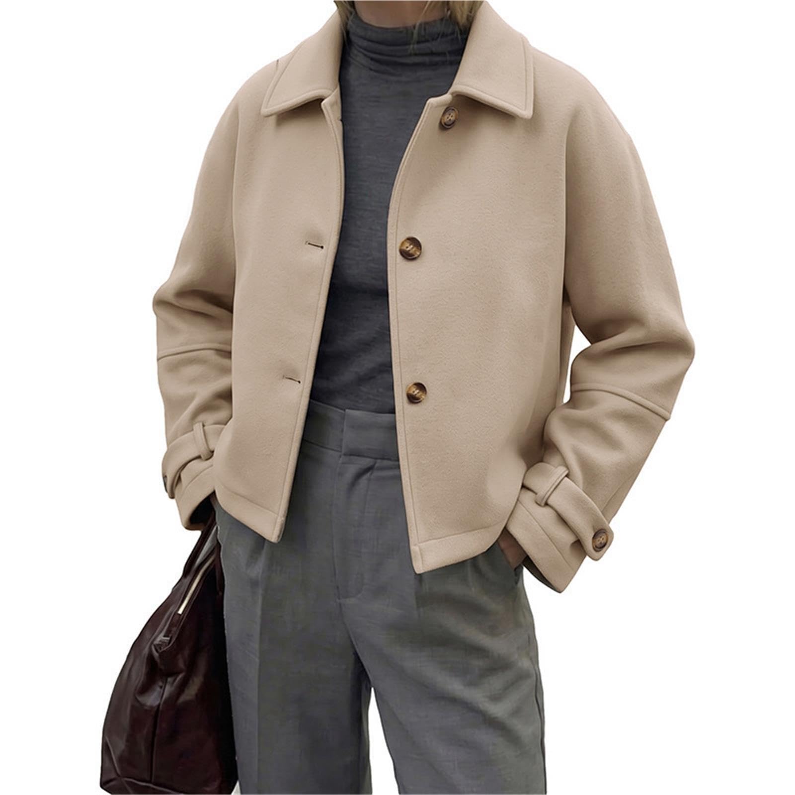 Giacca donna col rever miscela lana bottoni dritta corta casual
