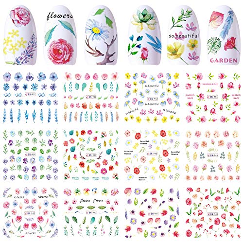 Nail Art Stickers Nail Decals for Women Girls Water Slide Nail Tattoos Paper Nail Art Accessories Color Rose Flower Leaf Manicure Fingernail Decorations Nail Polish Stencils Decor Accessories