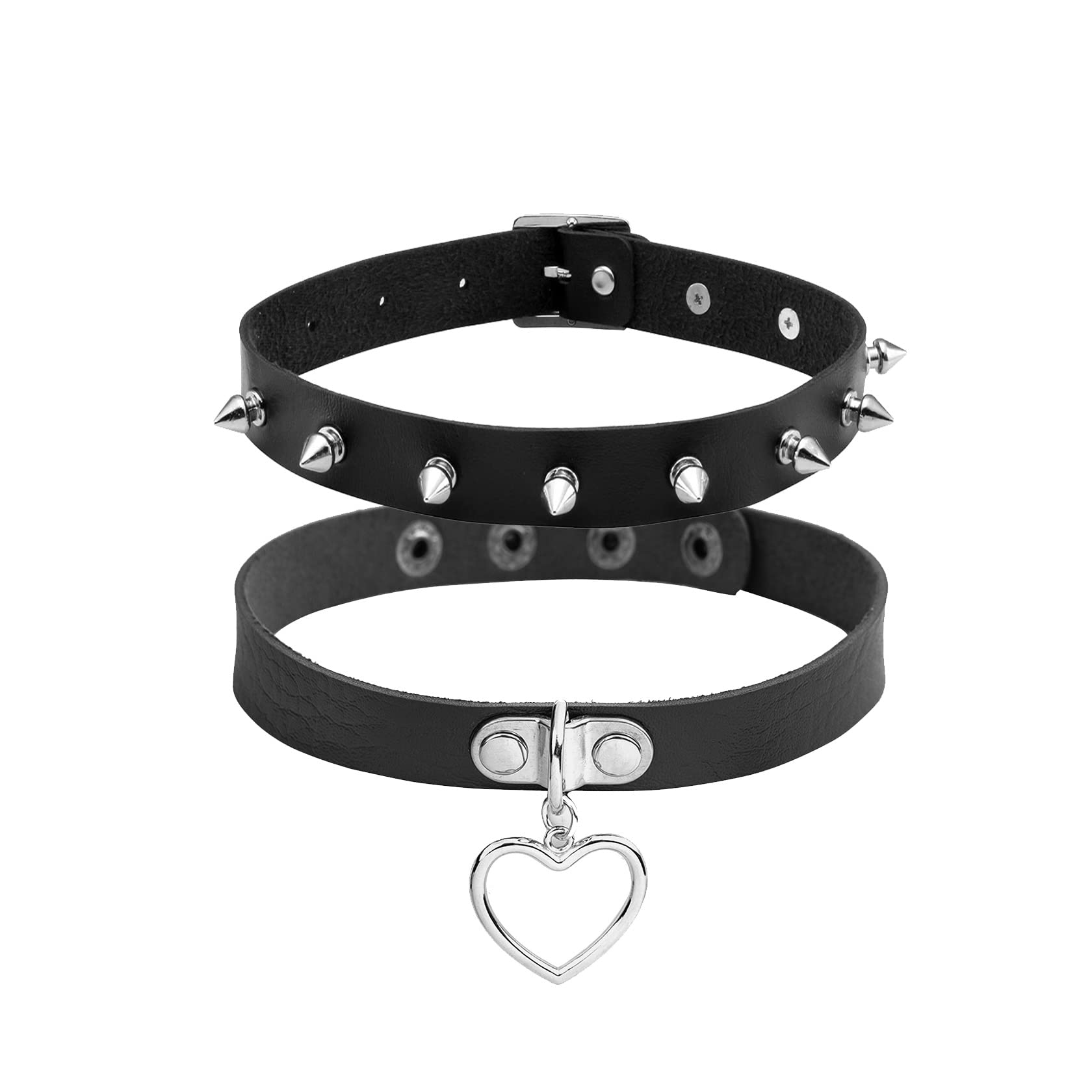Aabellay Collana Girocollo A Forma Di Cuore, In Pelle PU, Con Colletto Punk Rock, Regolabile, Misura – Bianco Con Cuore Dorato - Foto 12