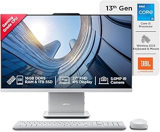 Lenovo IdeaCentre AIO Intel Core i5 13420H 27" FHD IPS 3-Side Edgeless All-in-One Desktop with Alexa Built-in (16GB/1TB SSD/Win11/Office 2021/5.0MP+IR Camera/Wireless EOS Keyboard & Mouse), F0HM003CIN