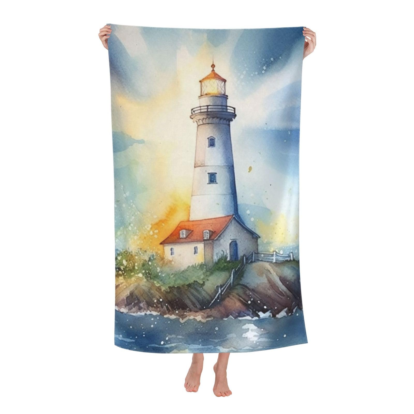 HLBSDM Watercolor Lighthouse Fantasy Light Beach Towel 52 x 32 in Vacation Essentials Quick Dry Sand Free Pool Swim Towel Super Absorbent Bath Towels Oversized Gym Towels Travel Blanket Gift