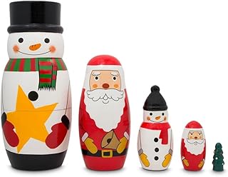 BestPysanky Santa, Snowman & Christmas Tree Wooden Nesting Dolls 5 Inches
