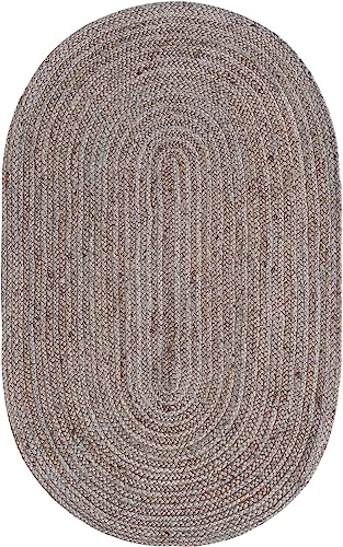 Image of Unique Loom Braided Jute Collection Area Rug - Dhaka (3' 3 inch x 5' 1 inch Oval, Gray)