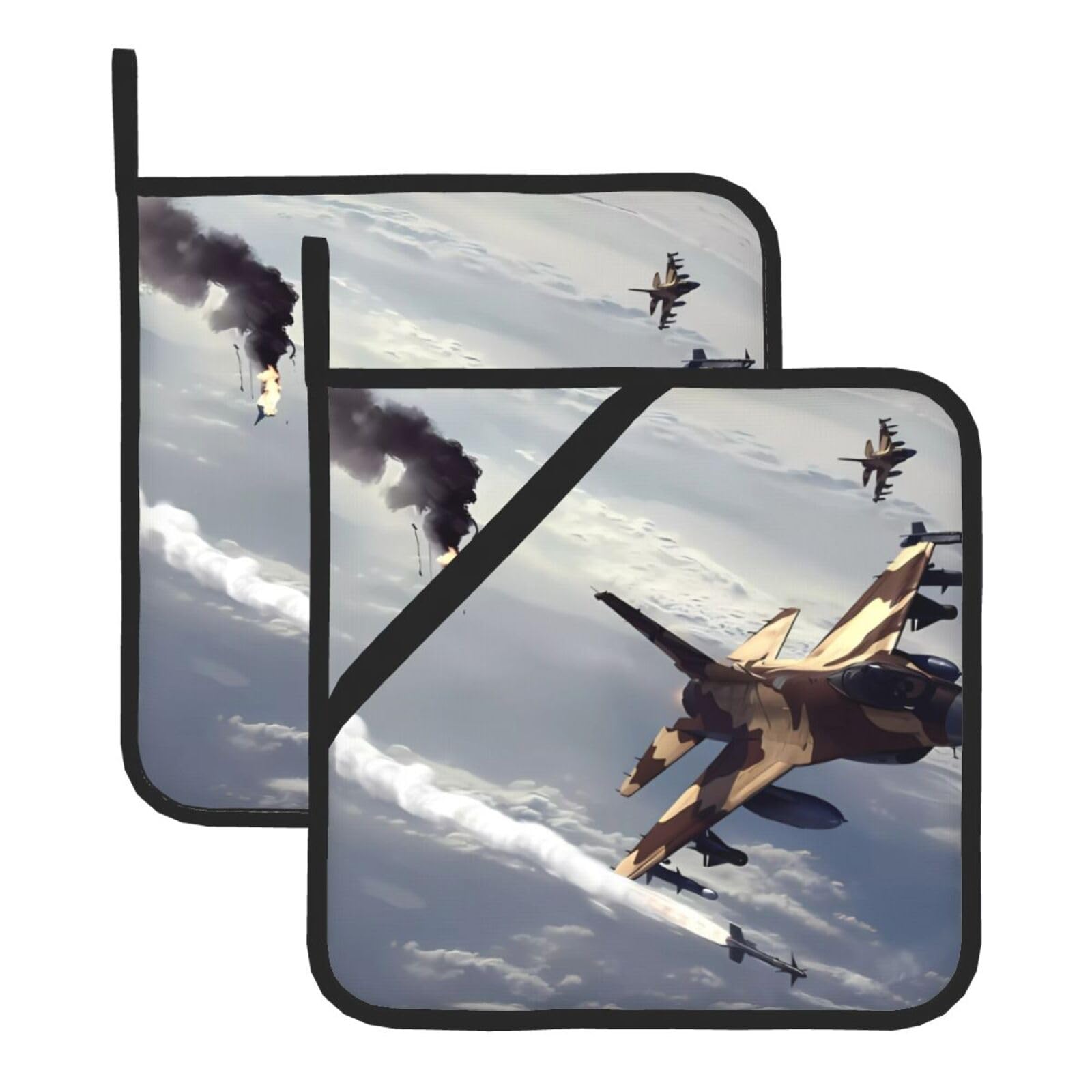 WHJSHOP Aircraft Prints Square Hot Pads for Kitchen Counter - Thick Heat Resistant Trivets for Microwave & Oven, BBQ Grilling Cover (2 Pack)