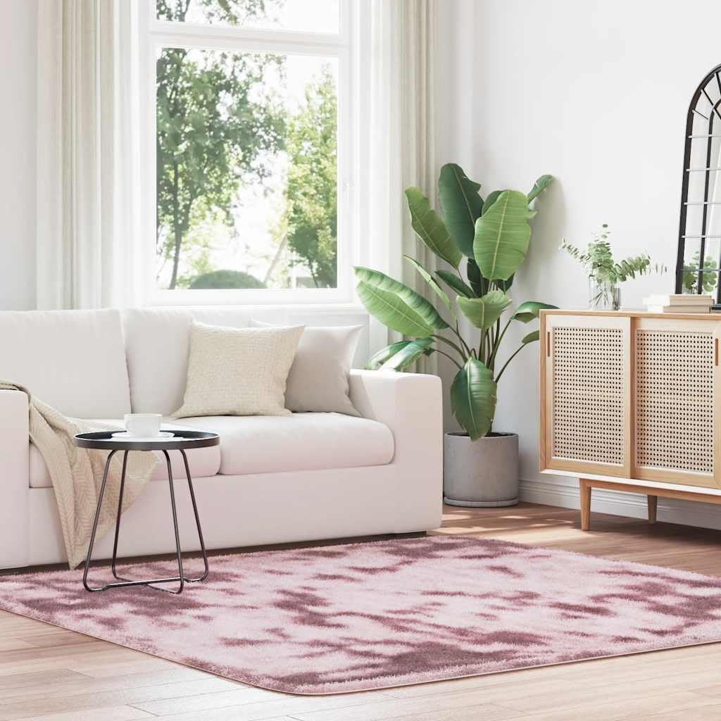 Tapis Shaggy à Poils Longs NAVARRA Rose poudré 200x200 cm carré Polyester antidérapant Moelleux Doux Lavable pour Salon Chambre Bureau intérieur extérieur décoration cocooning