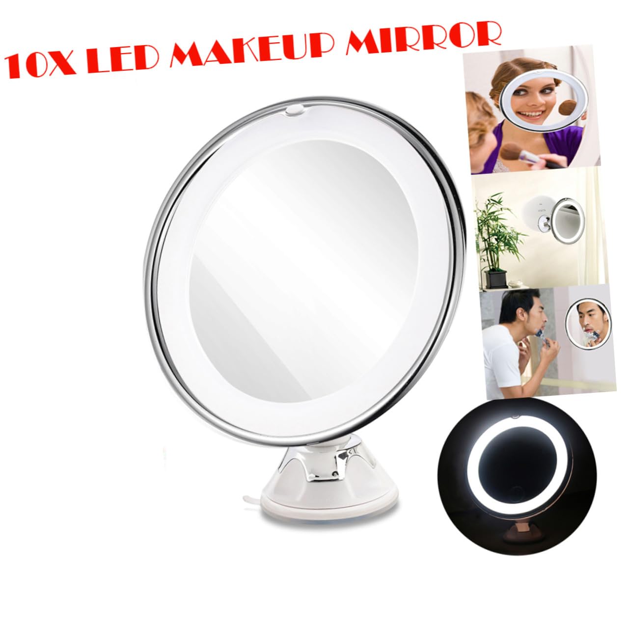 Anneome Espejo de Maquillaje LED Aumento con Ventosa para Baño y Tocador Redondo de Portátil Luz para Detalles Precisos