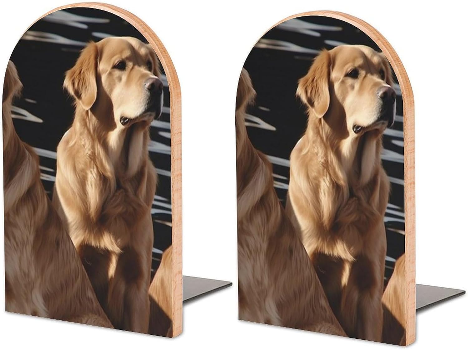 Wood Bookends Decorative Bookshelf Golden Retrievers Heavy Duty Wooden Book Shelf Decorate Bookshelves Book Stopper Book Holders Desk Accessories