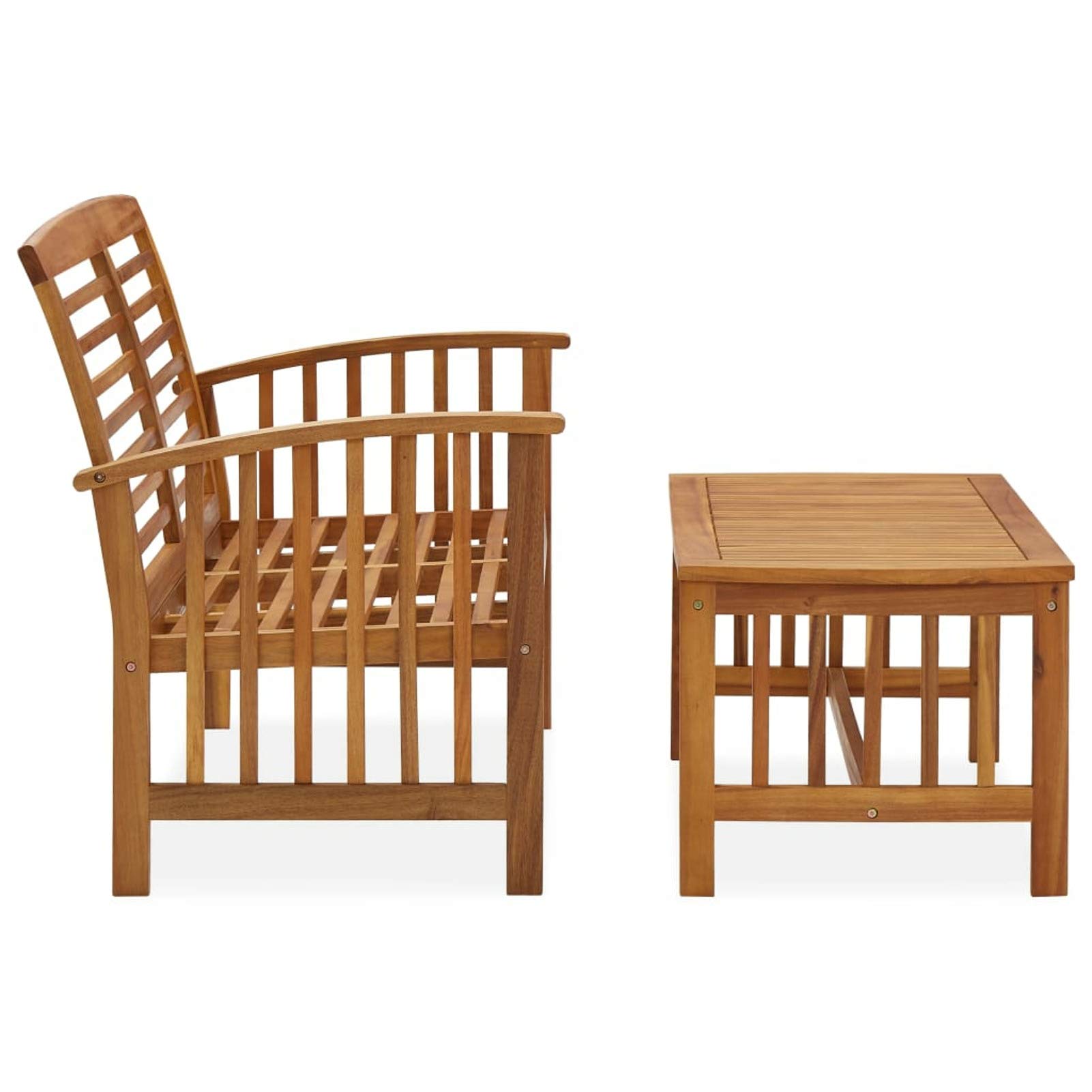 Homgoday 2-częściowy zestaw ogrodowy z litego drewna akacjowego, zestaw mebli ogrodowych, patio na zewnątrz podwórko taras balkon sofa siedzenie siedzenie meble narożnik podwórko sofa zestaw mebli