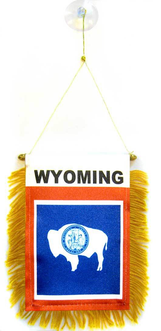 AZ FLAG, Wyoming Mini Banner, 6'' x 4'', 100% Polyester US state of Wyoming Small Pennant for Car
