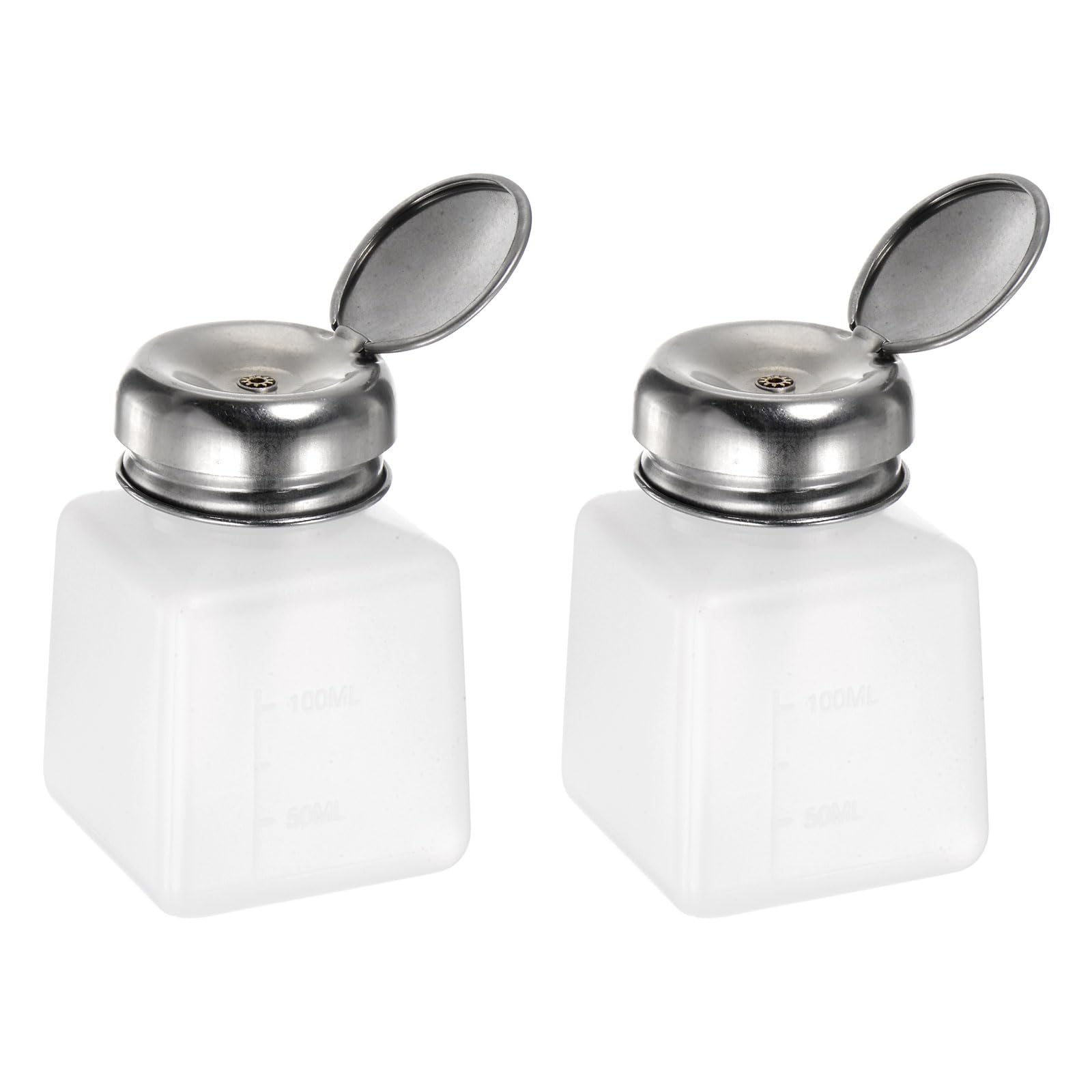 QUARKZMAN 2pz Dispenser Solventi Alcol, 100 Ml (3,4 Once), Dispenser Liquidi Pressione, Coperchio Sigillante Acciaio Inox per Acetone, Detergente, Solvente Smalti, Bianco
