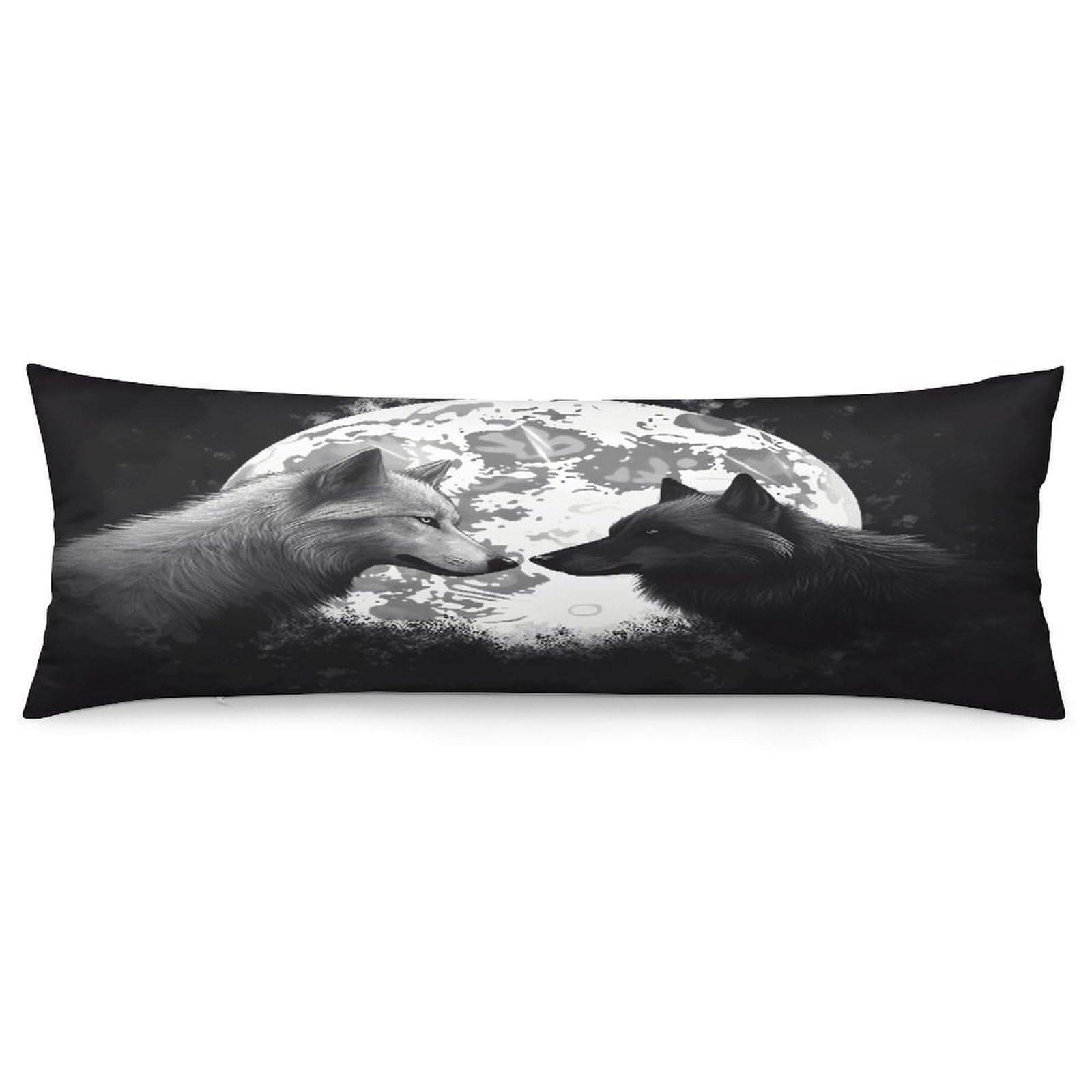 Wolves Love Under The Moon Wild Animal Throw Pillow Covers with Silent Zipper Polyester Pillow Protectors Removable Pillow Cases Soft Pillowcase Cozy Pillow Sham Cushion Cover for Sofa Car Bed 20"x54"